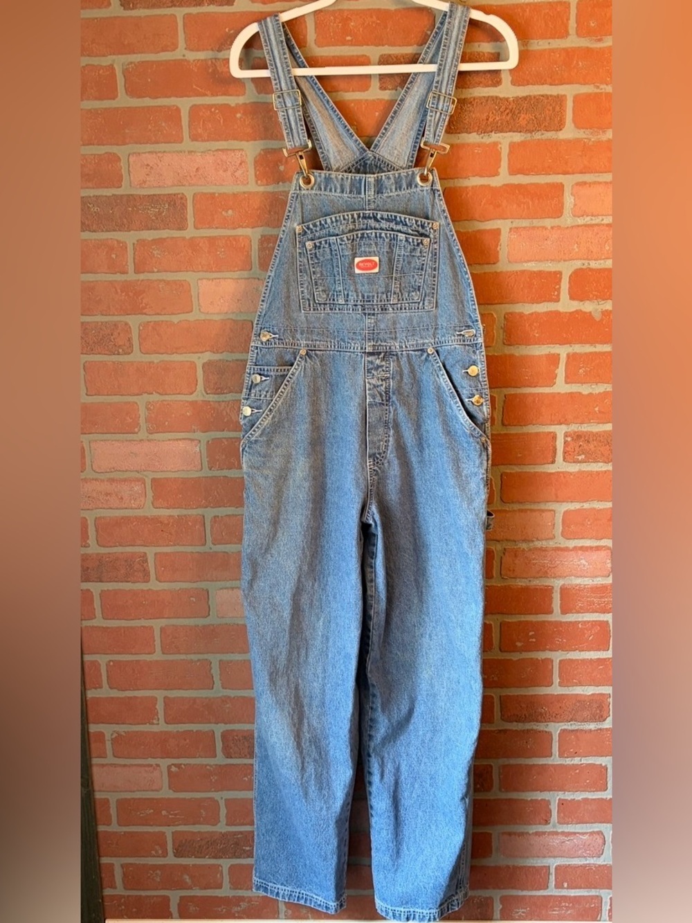 Vintage 90s Revolt Clothing Co Denim Overalls Medium Wash Baggy Bib Dungarees  L